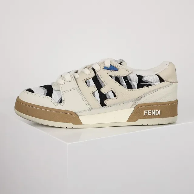 Fendi Beige Noir Cuir En Couches Et Tissu Mesh Haut Panneaux Imprimés Zèbre Sneakers De Style De Vie 8
