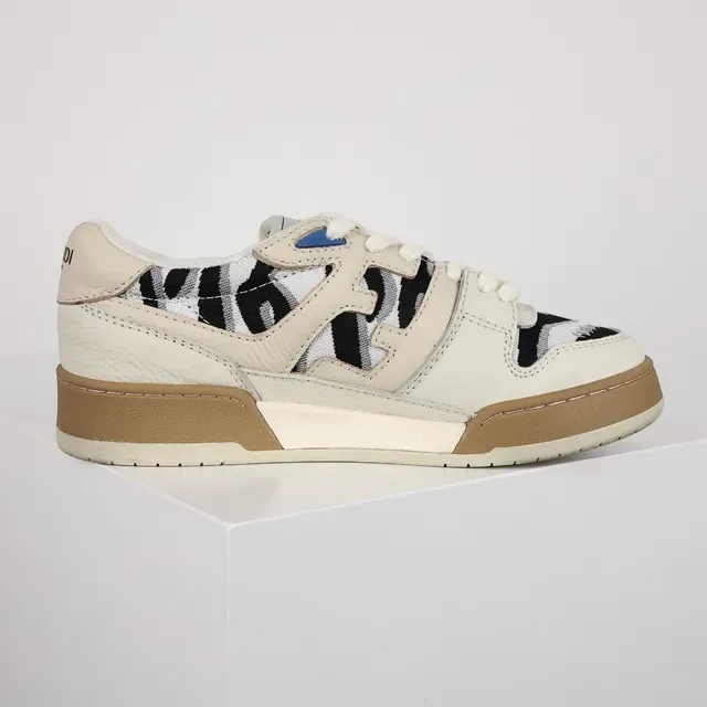 Fendi Beige Noir Cuir En Couches Et Tissu Mesh Haut Panneaux Imprimés Zèbre Sneakers De Style De Vie 9