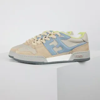 Fendi Beige Blue Layered Suede And Leather Upper Oversized FF Logo Panel Lifestyle Sneakers