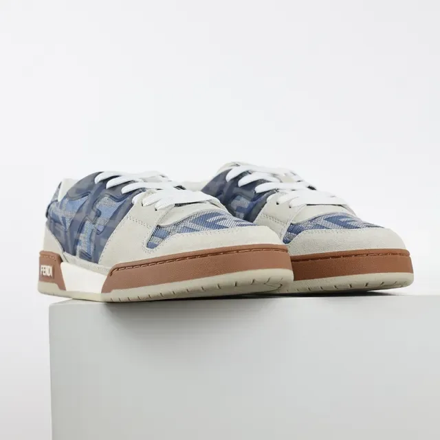 Fendi Beige Blue Chaussures Lifestyle Basses En Suède Et Textil Imprimé 3