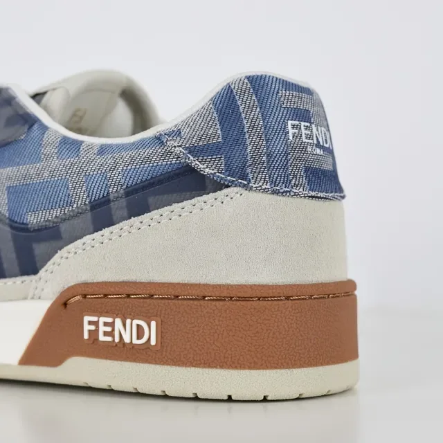 Fendi Beige Blue Chaussures Lifestyle Basses En Suède Et Textil Imprimé 4