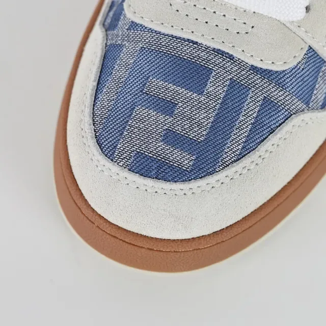 Fendi Beige Blue Chaussures Lifestyle Basses En Suède Et Textil Imprimé 5