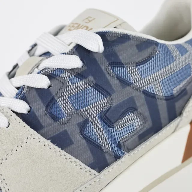 Fendi Beige Blue Chaussures Lifestyle Basses En Suède Et Textil Imprimé 6