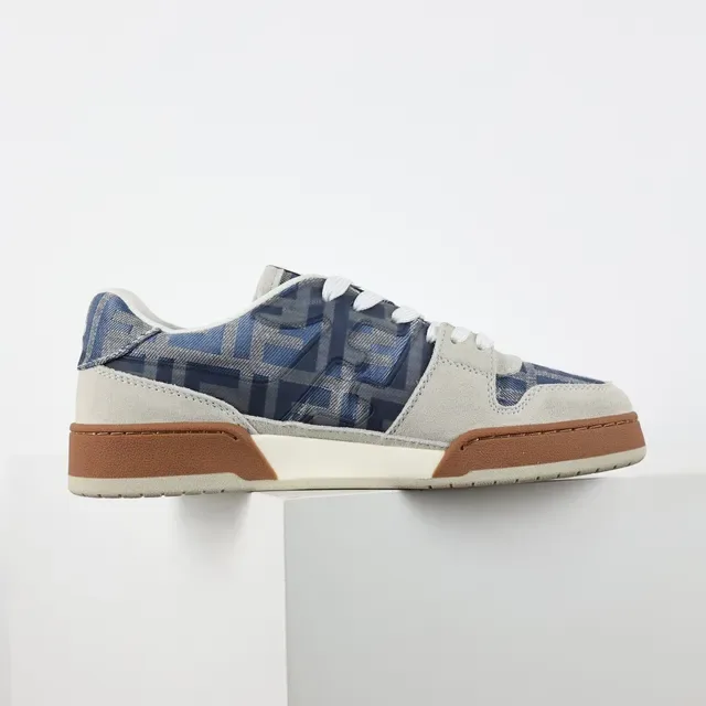 Fendi Beige Blue Chaussures Lifestyle Basses En Suède Et Textil Imprimé 7
