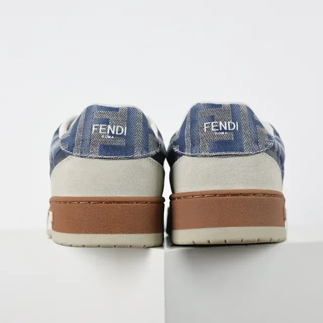 Fendi Beige Blue Chaussures Lifestyle Basses En Suède Et Textil Imprimé 8