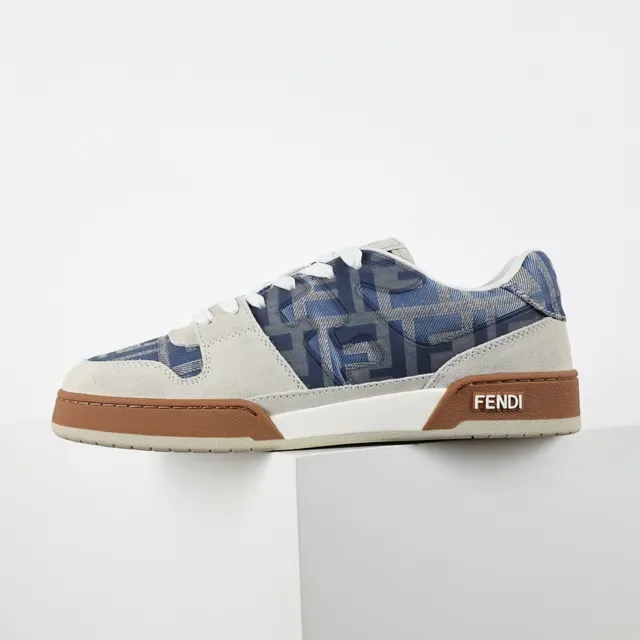 Fendi Beige Blue Chaussures Lifestyle Basses En Suède Et Textil Imprimé 9
