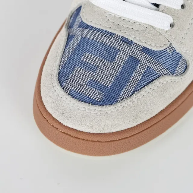 Fendi Beige Blue Mixed-Material Upper Monogram Textile Panels Lifestyle Sneakers 5