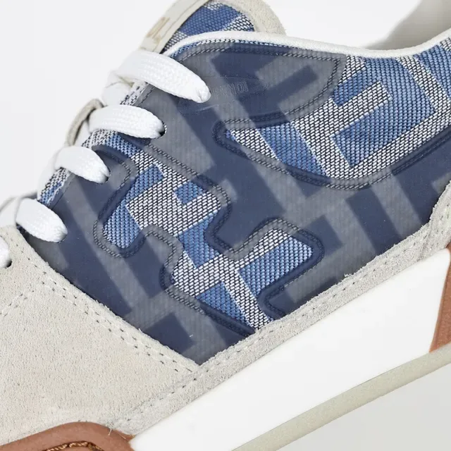 Fendi Beige Blue Mixed-Material Upper Monogram Textile Panels Lifestyle Sneakers 6