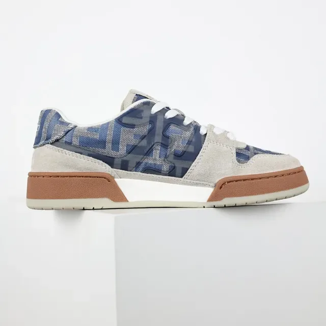 Fendi Beige Blue Mixed-Material Upper Monogram Textile Panels Lifestyle Sneakers 7