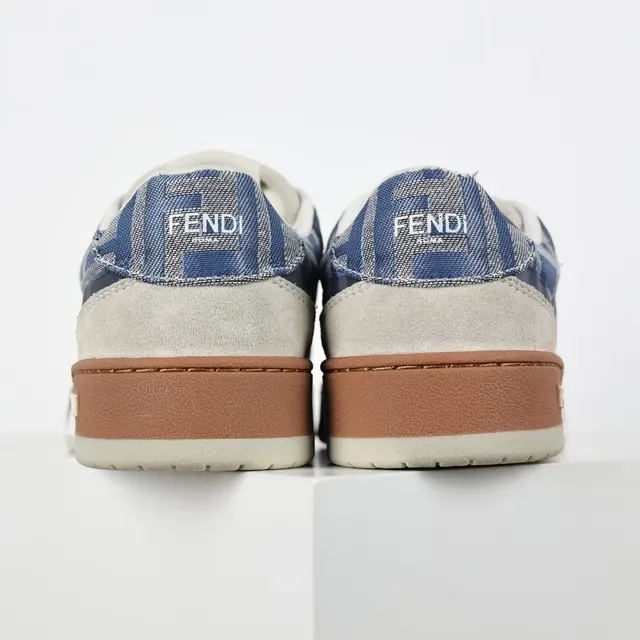 Fendi Beige Blue Mixed-Material Upper Monogram Textile Panels Lifestyle Sneakers 8