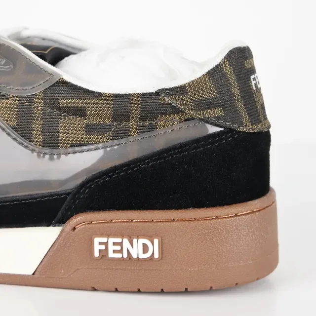Fendi Black Brown Monogram-Print Textile Suede Overlays Sneakers 4
