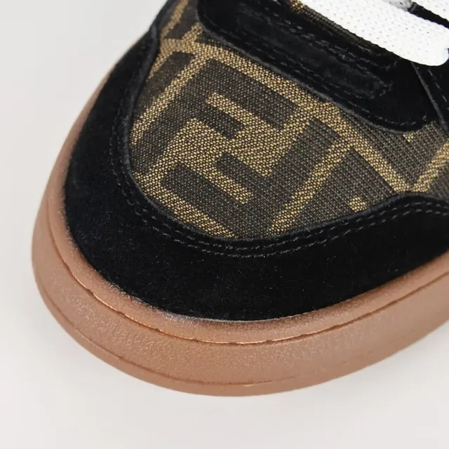 Fendi Black Brown Monogram-Print Textile Suede Overlays Sneakers 5