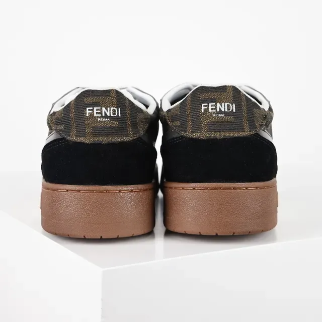 Fendi Black Brown Monogram-Print Textile Suede Overlays Sneakers 8