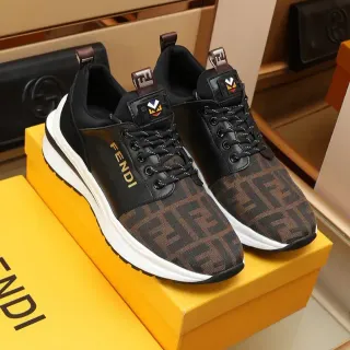 Fendi Black Brown Monogrammed Textile Upper Leather Accents Chunky Sneakers
