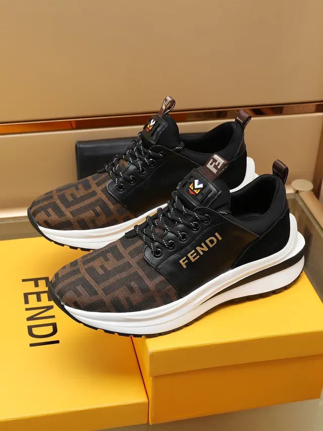 Fendi Sneakers noires marron monogrammées textile supérieur accents cuir chunky sneakers 6