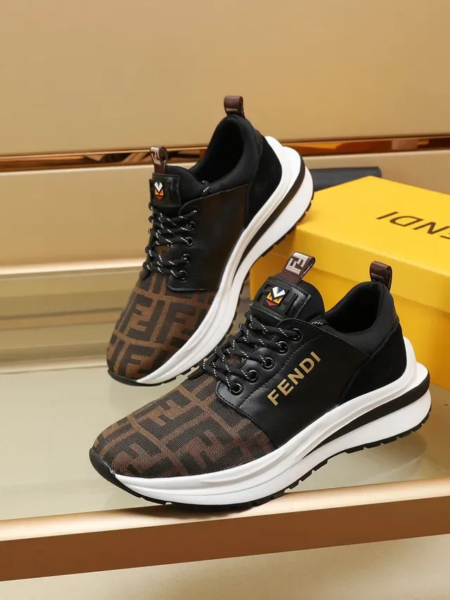 Fendi Sneakers noires marron monogrammées textile supérieur accents cuir chunky sneakers 8