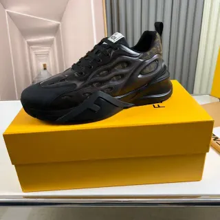 Fendi Black Brown Sculpted Rubber Cage Organic Cutouts Chunky Sneakers