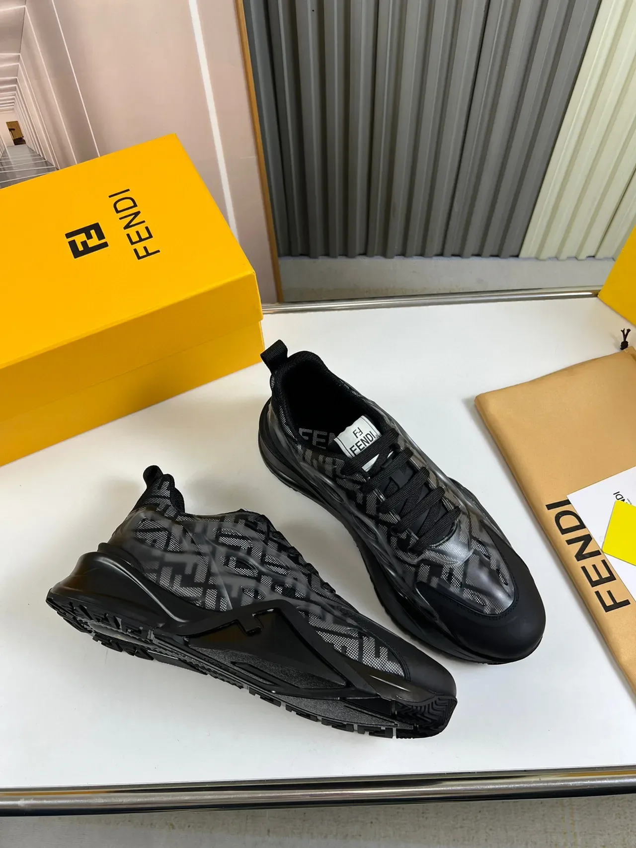 Fendi Black Transparent Geometric Cage Mesh Upper Chunky Sneakers 6