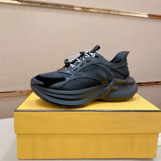 Fendi Black White Chunky Sole Mixed-Material Upper Sneakers