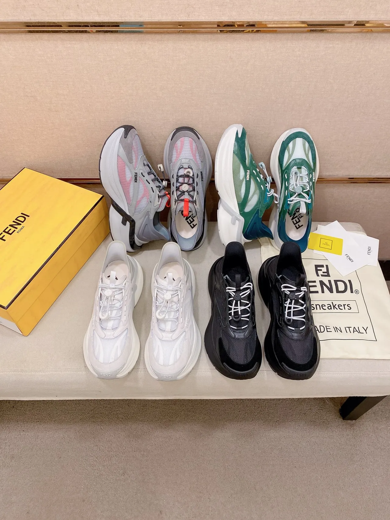 Fendi Black White Chunky Sole Mixed-Material Upper Sneakers 2
