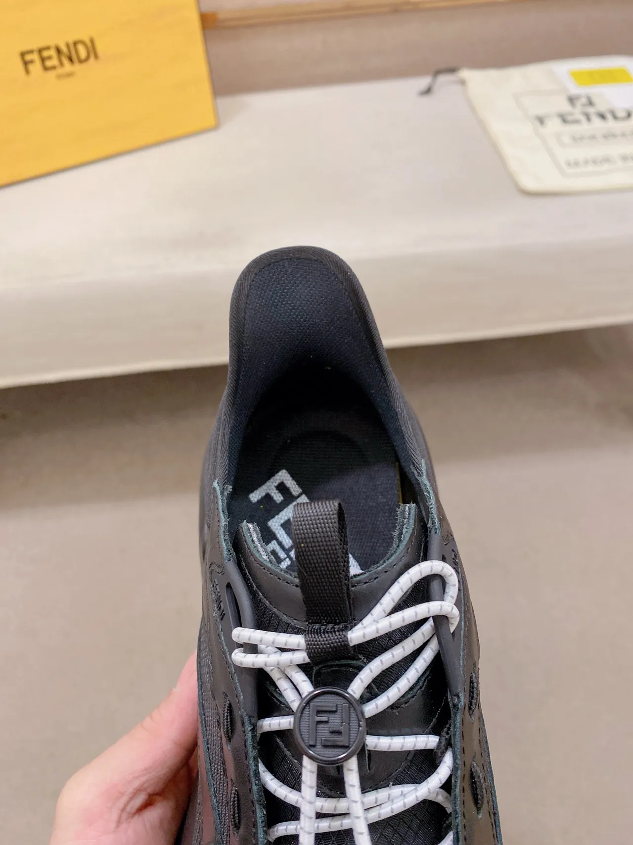 Fendi Black White Chunky Sole Mixed-Material Upper Sneakers 4