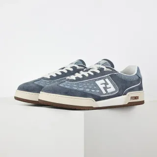 Fendi Blue Beige Denim-Suede Hybrid Upper White FF Logo Panel Lifestyle Sneakers