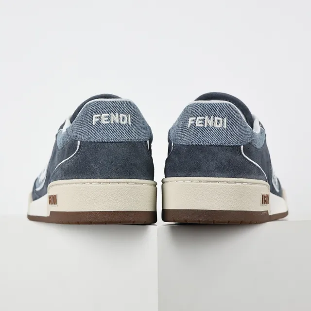 Fendi Sneakers lifestyle upper hybride denim-suede bleu beige panneau logo FF blanc 8