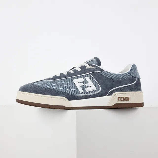 Fendi Sneakers lifestyle upper hybride denim-suede bleu beige panneau logo FF blanc 9