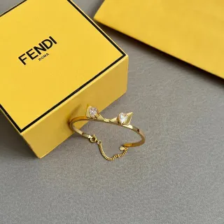 Fendi Cat-Ear Motif Gold-Tone Crystal Open Bangle Bracelet