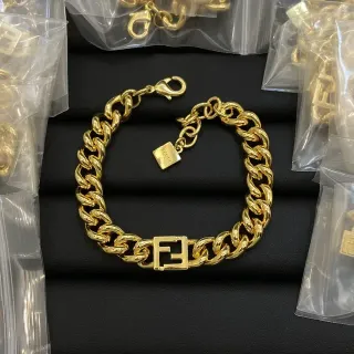 Fendi FF Chain Bracelet Gold-Tone Curb-Link Bracelet