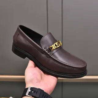 Fendi FF Chain Loafer Brown Leather Gold Hardware Loafers