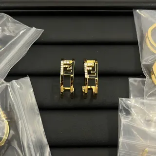 Fendi FF Gold Black Enamel Earrings
