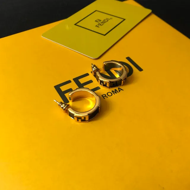 Fendi FF Logo Brincos de Aro com Inlay de Dourado e Preto 2