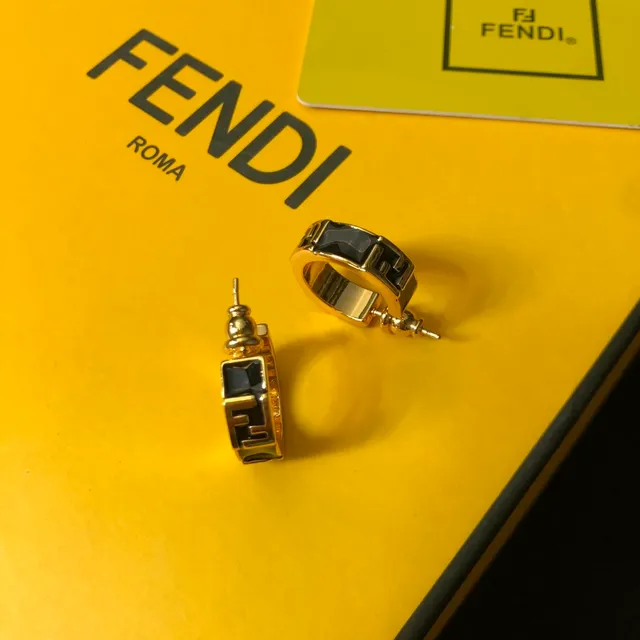Fendi FF Logo Brincos de Aro com Inlay de Dourado e Preto 3