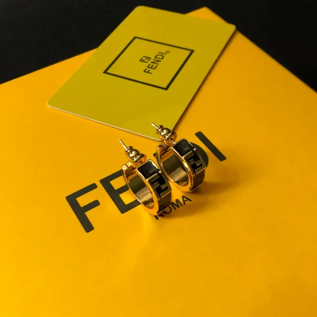 Fendi FF Logo Brincos de Aro com Inlay de Dourado e Preto 4