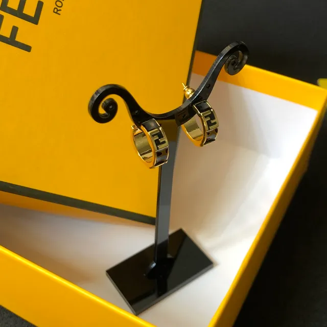 Fendi FF Logo Brincos de Aro com Inlay de Dourado e Preto 6
