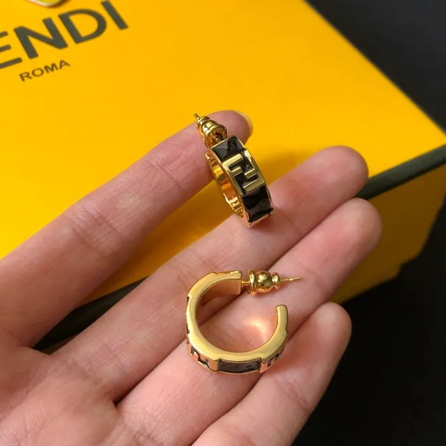 Fendi FF Logo Brincos de Aro com Inlay de Dourado e Preto 7