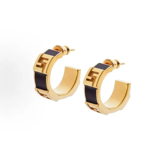 Fendi FF Logo Brincos de Aro com Inlay de Dourado e Preto 8