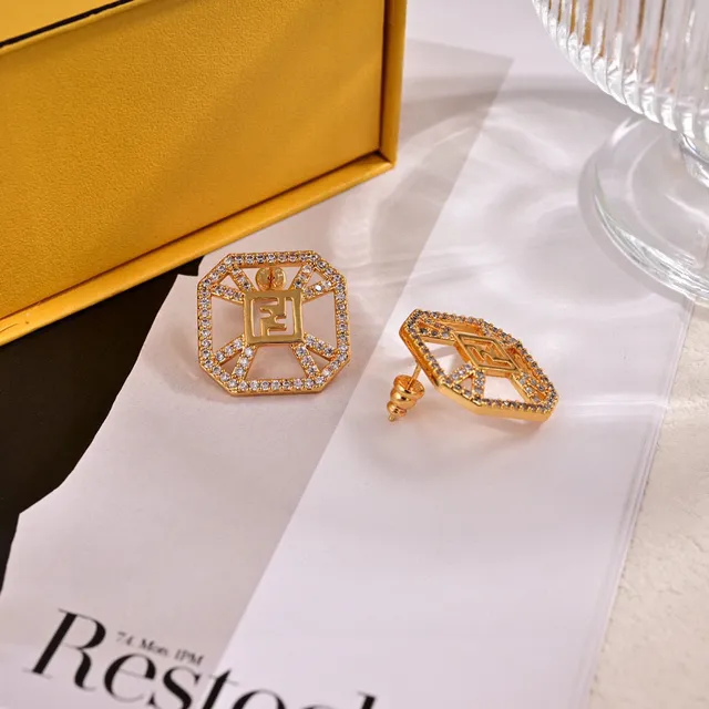 Fendi FF Logo Octagon Pavé Earrings 5