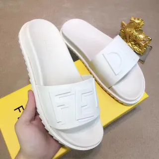 Fendi Ff Slide White Molded Rubber Slippers