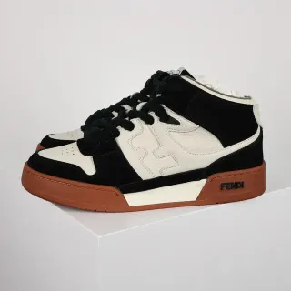 Fendi First Black and Cream Suede-Leather High-Top Lifestyle Sneakers