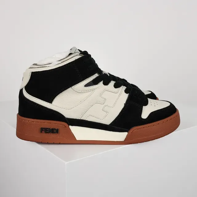 Fendi First Black and Cream Suede-Leather High-Top Lifestyle Sneakers 3