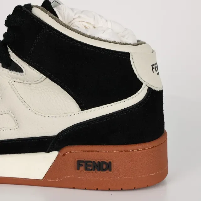 Fendi First Black and Cream Suede-Leather High-Top Lifestyle Sneakers 4
