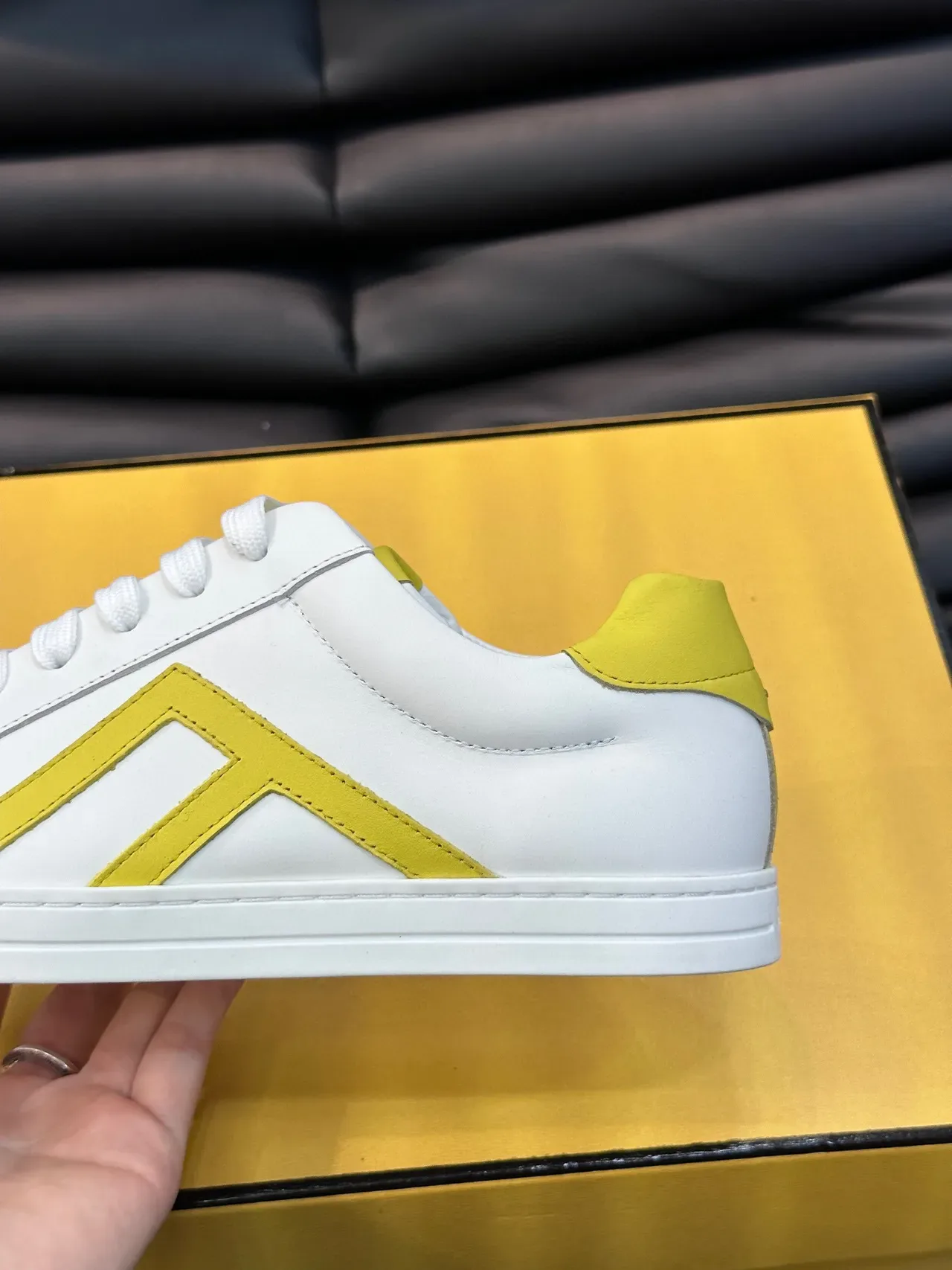 Fendi First White and Yellow Leather Lifestyle Sneakers 3
