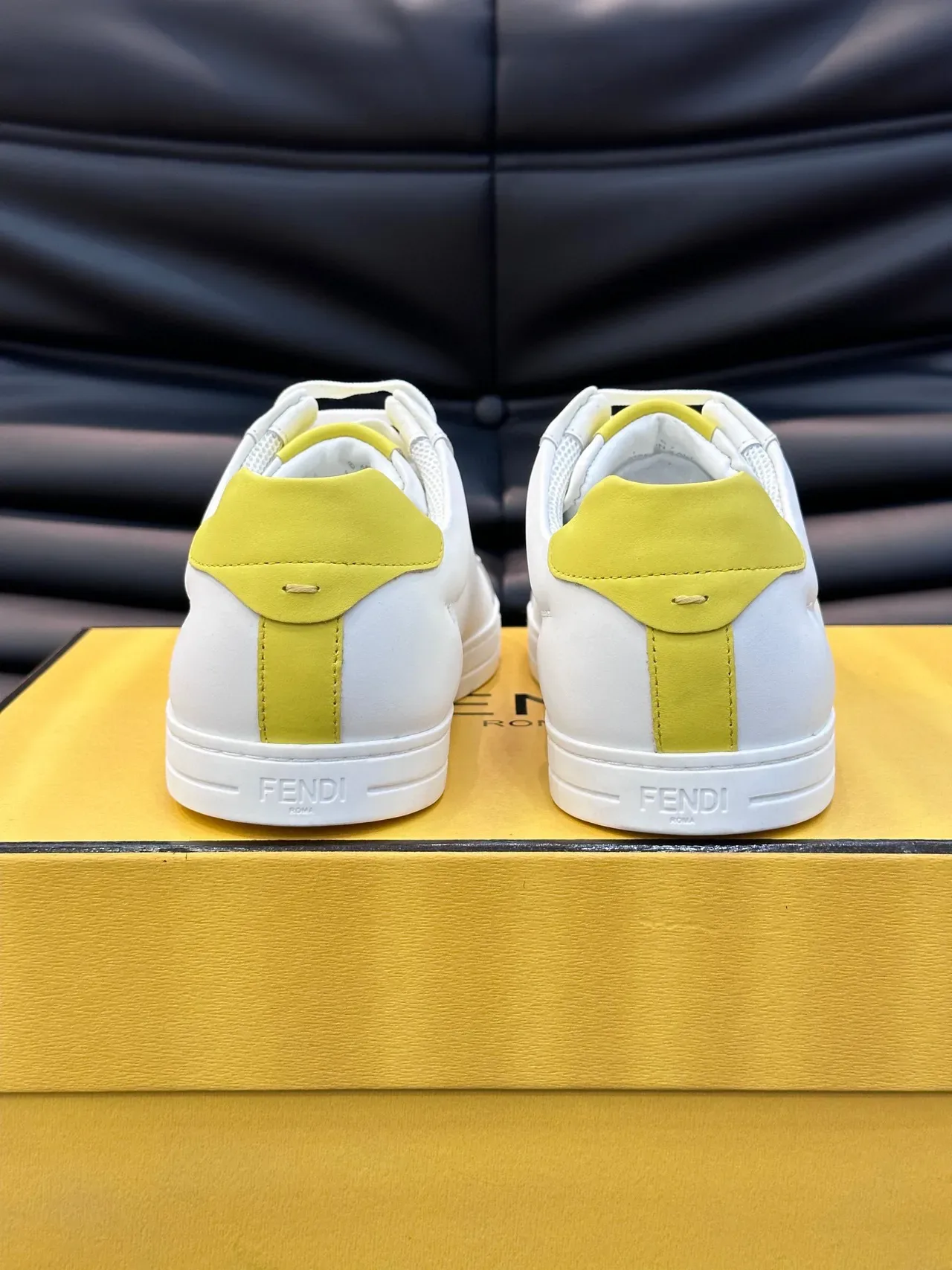 Fendi First White and Yellow Leather Lifestyle Sneakers 4