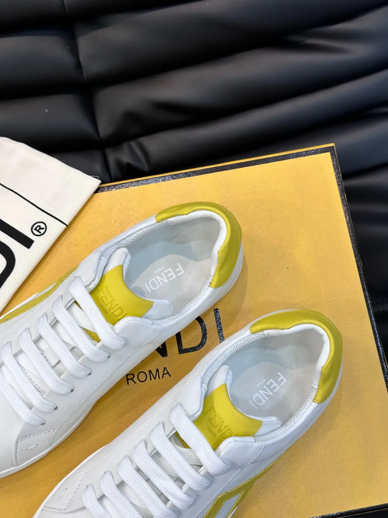 Fendi First White and Yellow Leather Lifestyle Sneakers 5
