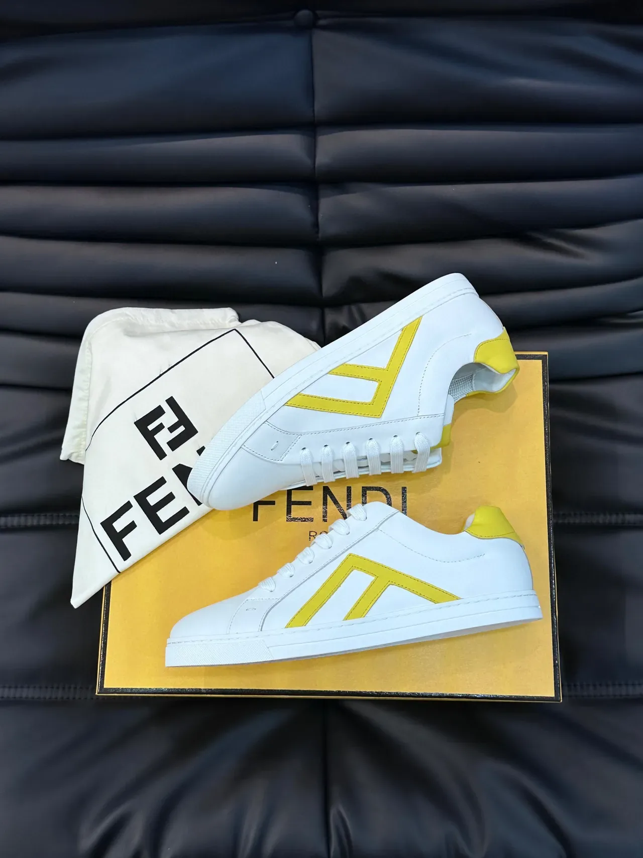 Fendi First White and Yellow Leather Lifestyle Sneakers 8