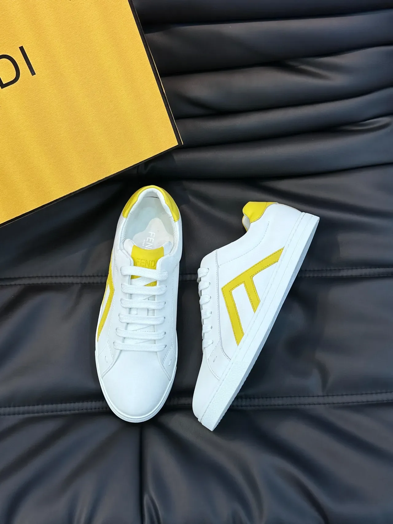 Fendi First White and Yellow Leather Lifestyle Sneakers 9