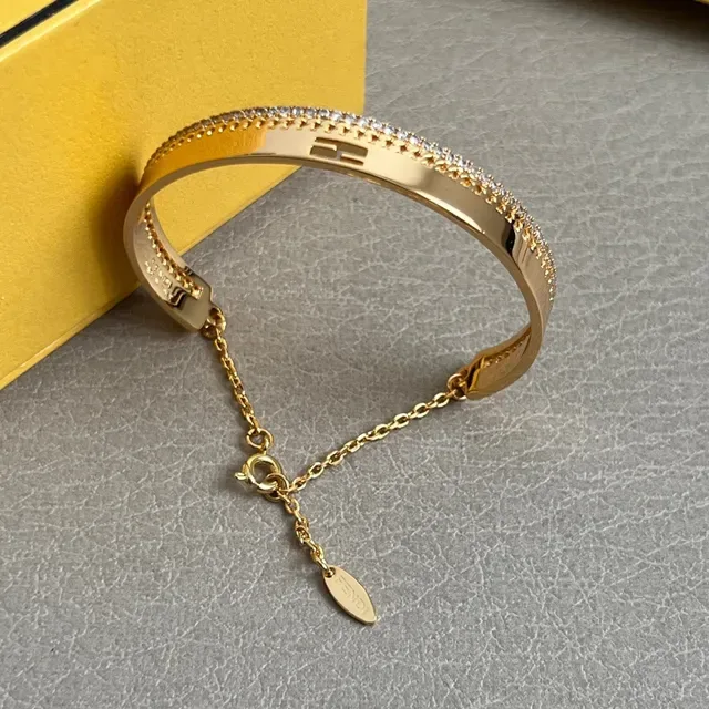Fendi Gold-Tone Pavé Crystal Open Bangle Bracelet 3