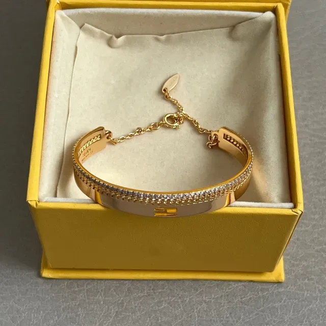 Fendi Gold-Tone Pavé Crystal Open Bangle Bracelet 4